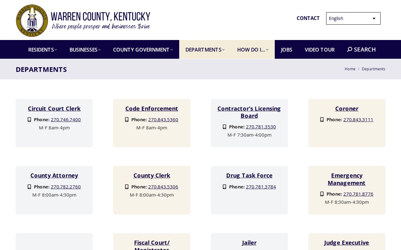 Warren County department directory for locating county record offices
