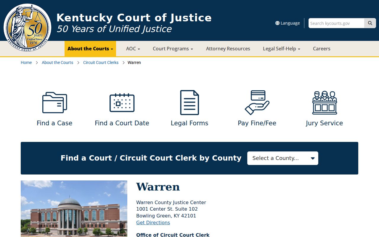 Kentucky Court of Justice page for the Warren County Justice Center