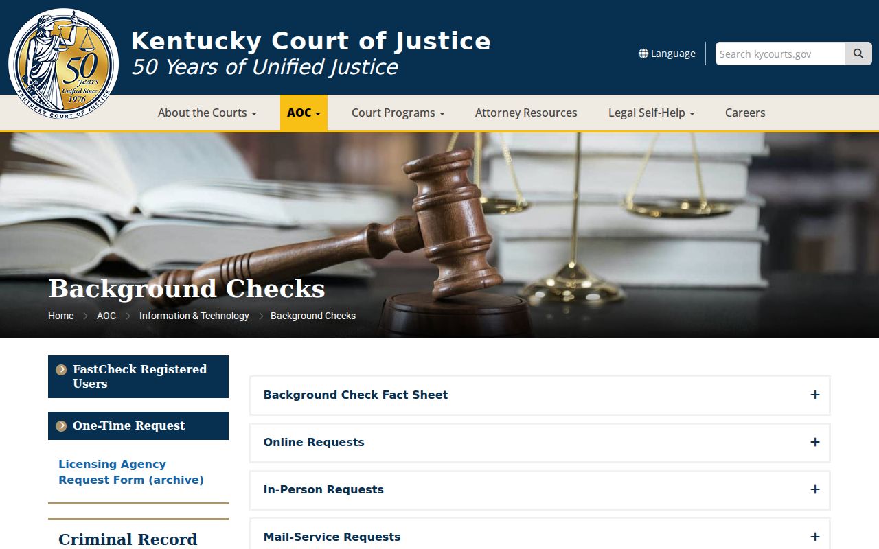 Kentucky AOC statewide court background-check options